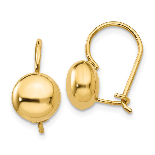 Million Charms 14k Yellow Gold Polished 8mm Button Kidney Wire Earrings, 8mm x 8mm