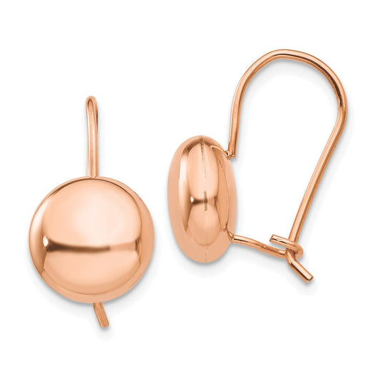 Million Charms 14k Rose Polished 10.5mm Button Kidney Wire Earrings, 10.5mm x 10.5mm
