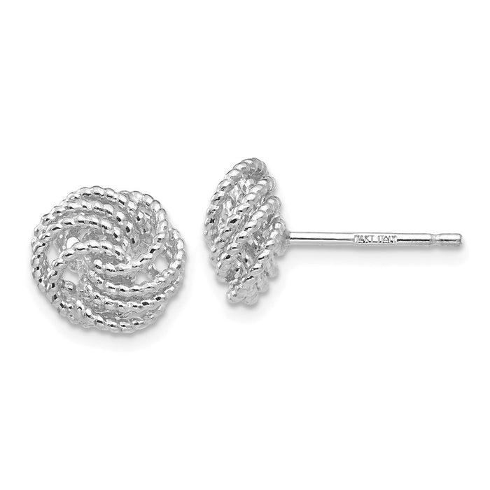Million Charms 14K White Gold Textured Love Knot Post Earrings, 10mm x 10mm