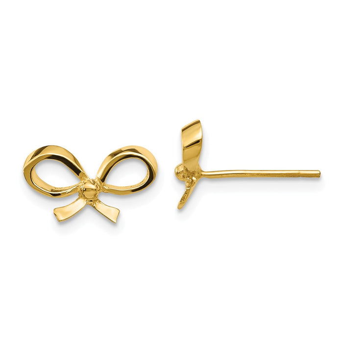 Million Charms 14k Yellow Gold Bow Post Earrings, 7mm x 12mm