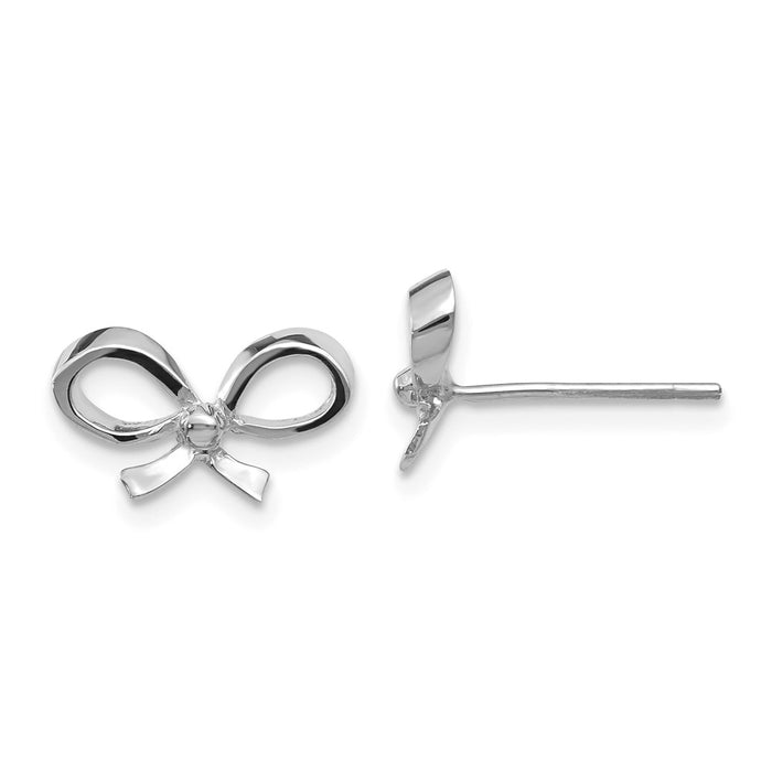 Million Charms 14k White Gold Bow Post Earrings, 7mm x 12mm