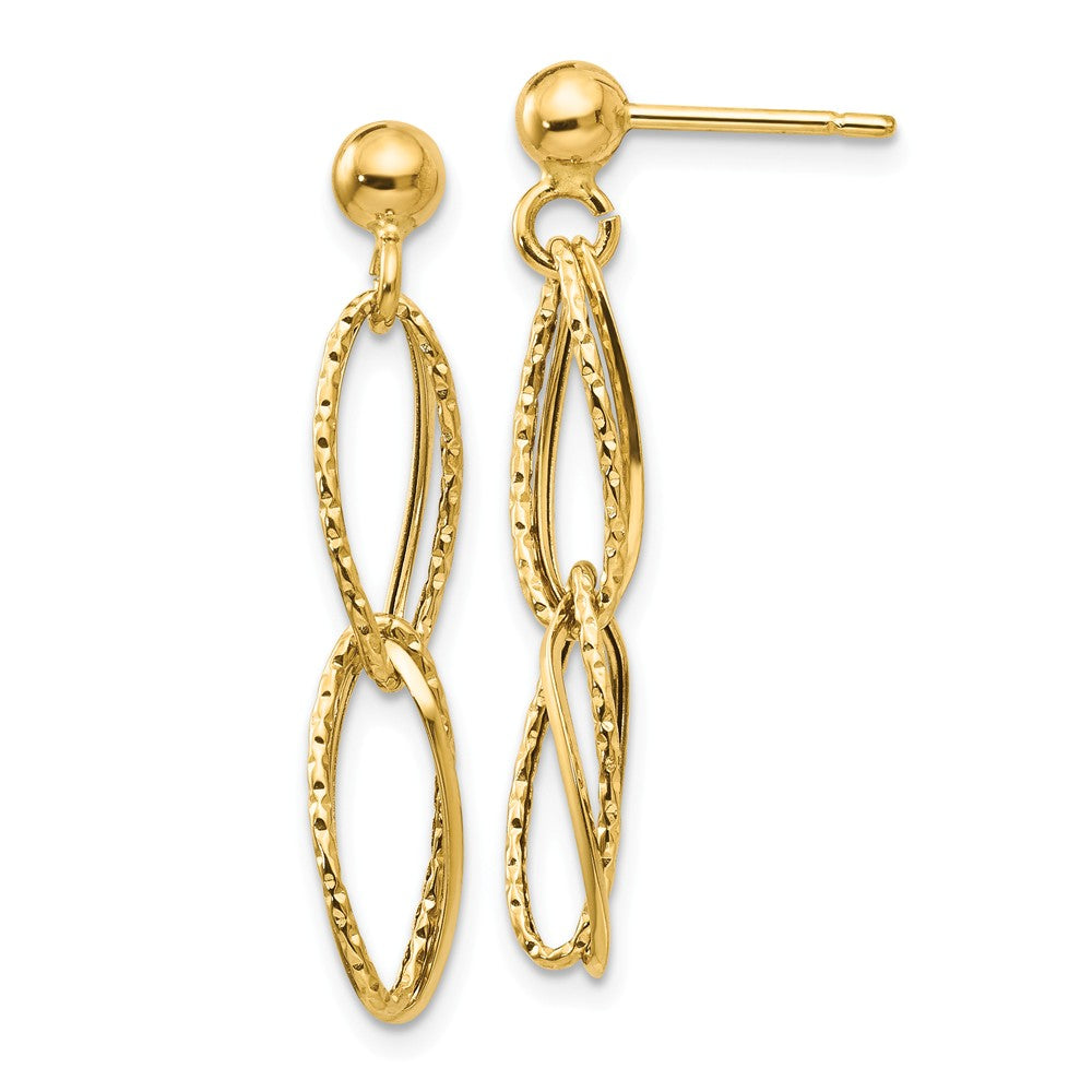 Million Charms 14k Yellow Gold Gold Polished Textured Post Dangle Earrings, 31mm x 6mm
