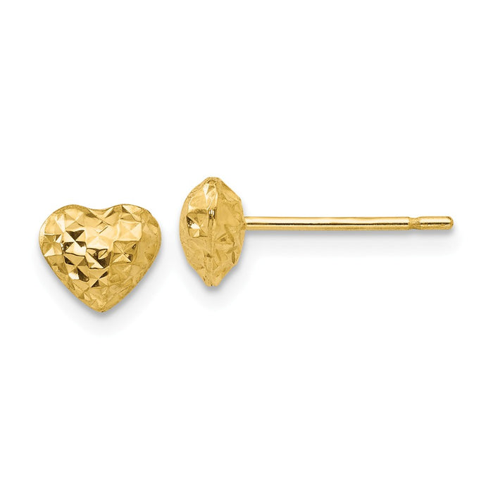 Million Charms 14k Yellow Gold Diamond-cut Puffed Heart Post Earrings, 7mm x 7mm