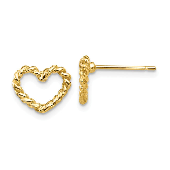 Million Charms 14k Yellow Gold Heart Post Earrings, 9mm x 10mm