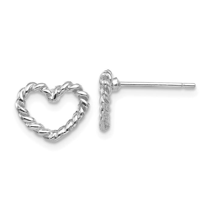 Million Charms 14k White Gold Heart Post Earrings, 9mm x 10mm