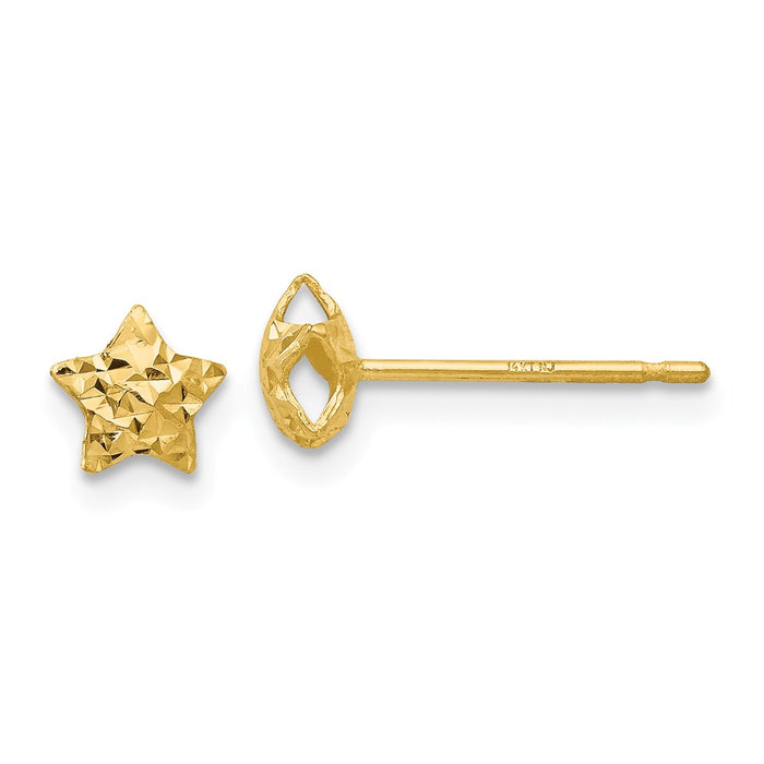 Million Charms 14k Yellow Gold Diamond-cut Puffed Star Post Earrings, 6mm x 6mm