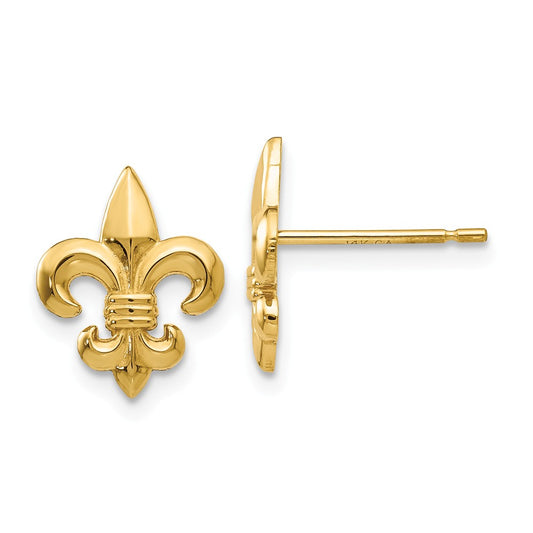 Million Charms 14k Yellow Gold Gold Polished Fleur de Lis Post Earrings, 13mm x 10mm