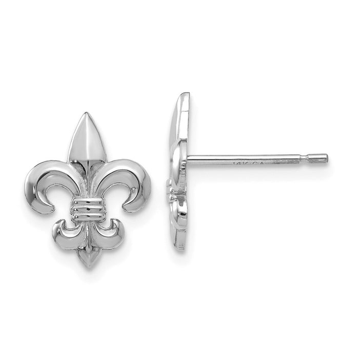 Million Charms 14k White Gold Gold Polished Fleur de Lis Post Earrings, 13mm x 10mm