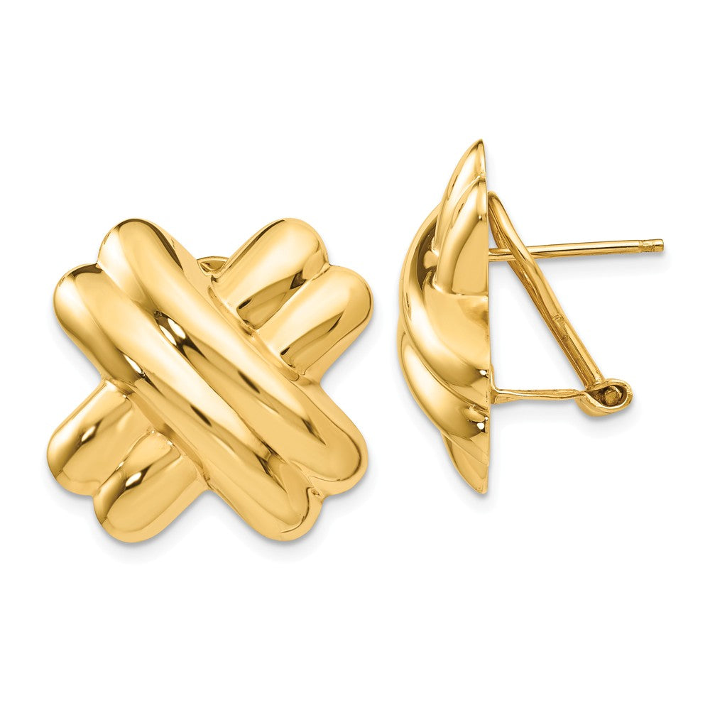 Million Charms 14k Yellow Gold Polished X Omega Back Post Earrings, 20mm x 20mm