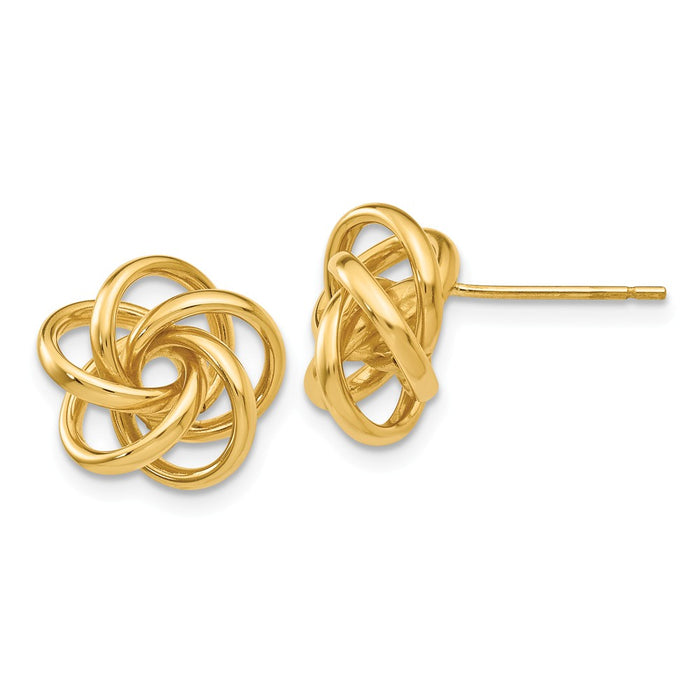 Million Charms 14k Yellow Gold Love Knot Earrings, 12mm x 12mm