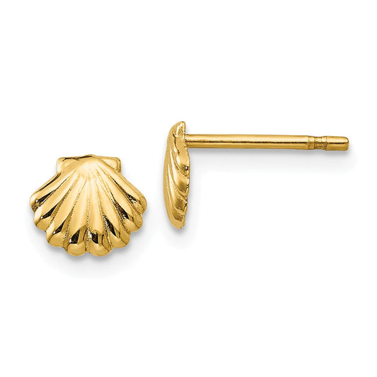Million Charms 14k Yellow Gold Polished Shell Post Earrings, 6mm x 7mm