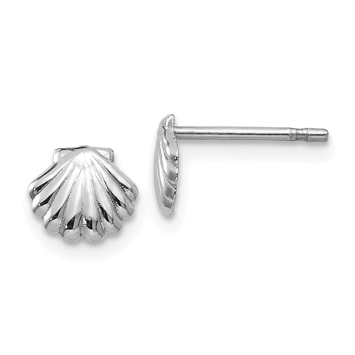 Million Charms 14k White Gold Polished Shell Post Earrings, 6mm x 7mm