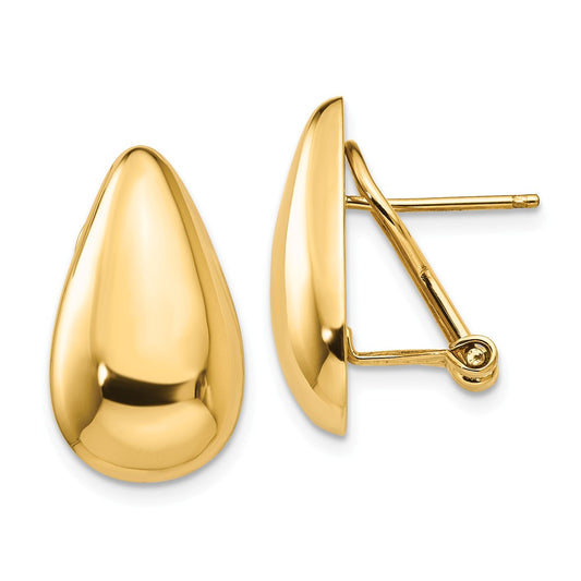 Million Charms 14k Yellow Gold Polished Teardrop Omega Back Post Earrings, 20mm x 10mm