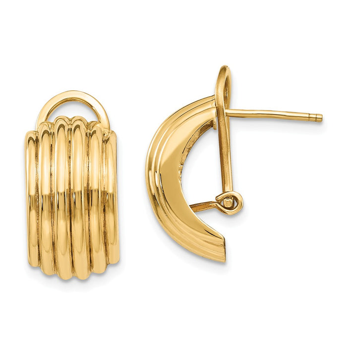 Million Charms 14k Yellow Gold Polished Fancy Omega Back Post Earrings, 19mm x 9.5mm