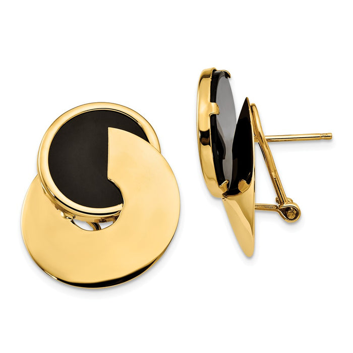 Million Charms 14k Yellow Gold Onyx Fancy Earrings, 25mm x 20mm