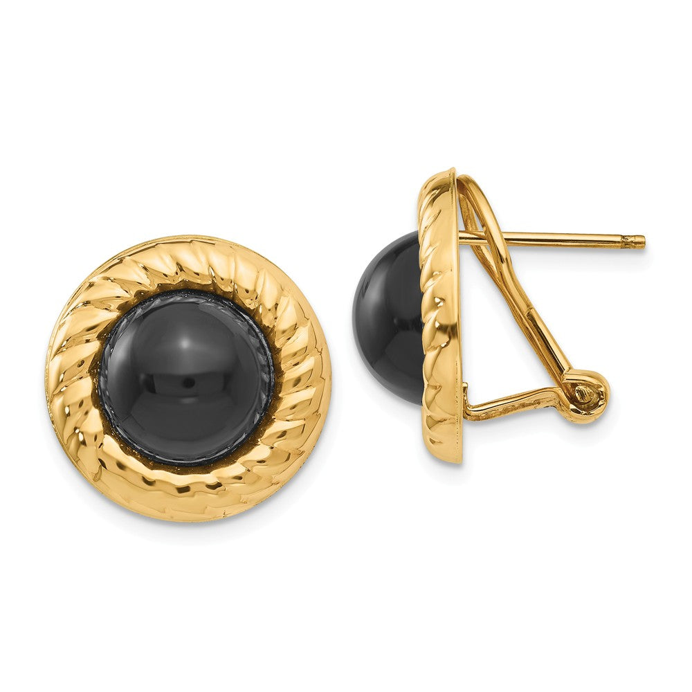 Million Charms 14k Yellow Gold Onyx Fancy Earrings, 17mm x 17mm