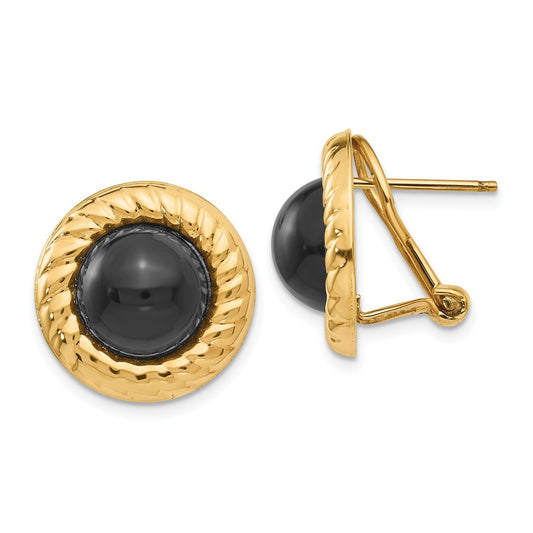 Million Charms 14k Yellow Gold Onyx Fancy Earrings, 17mm x 17mm