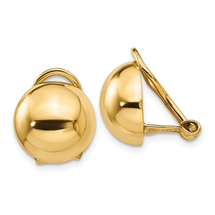 Million Charms 14k Yellow Gold Non-pierced Half Ball Omega Back Earrings, 12mm x 12mm