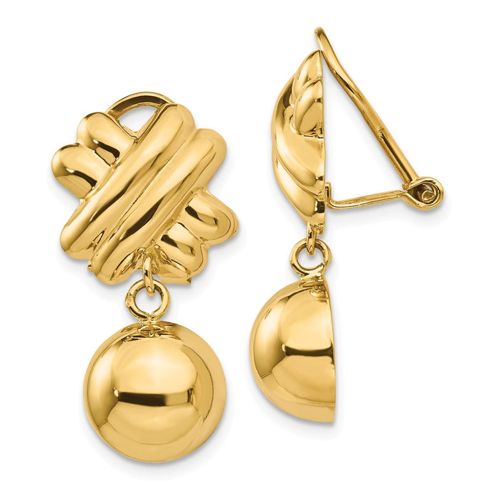 Million Charms 14k Yellow Gold Non-pierced Fancy Ball Earrings, 28mm x 13mm