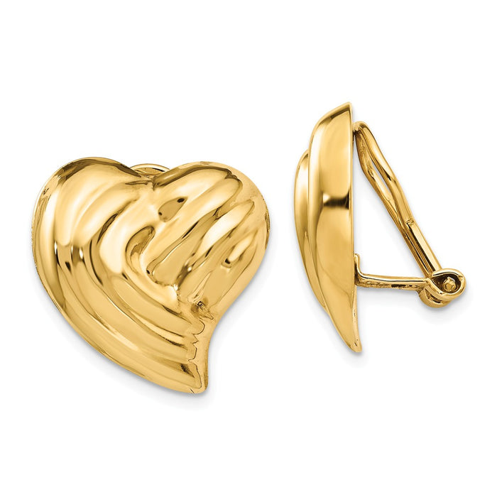 Million Charms 14k Yellow Gold Non-pierced Heart Earrings, 18mm x 19mm