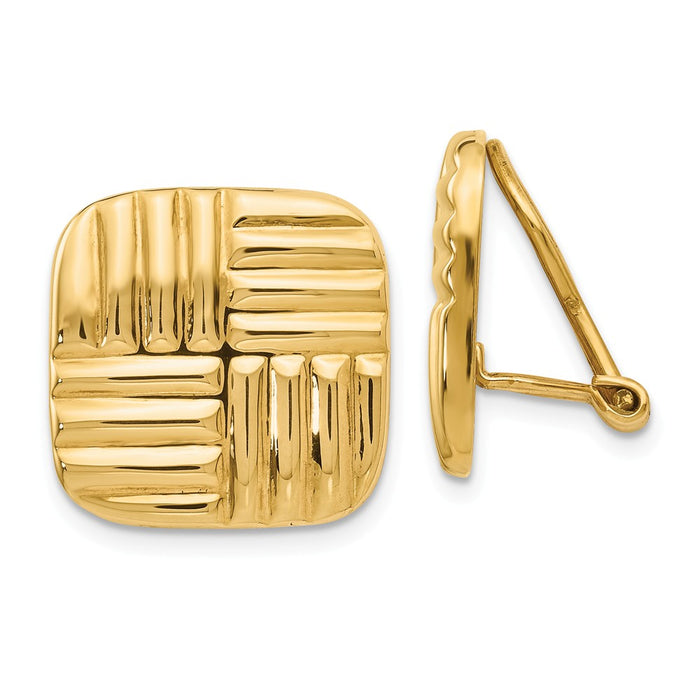 Million Charms 14k Yellow Gold Non-pierced Basket weave Earrings, 16mm x 16mm