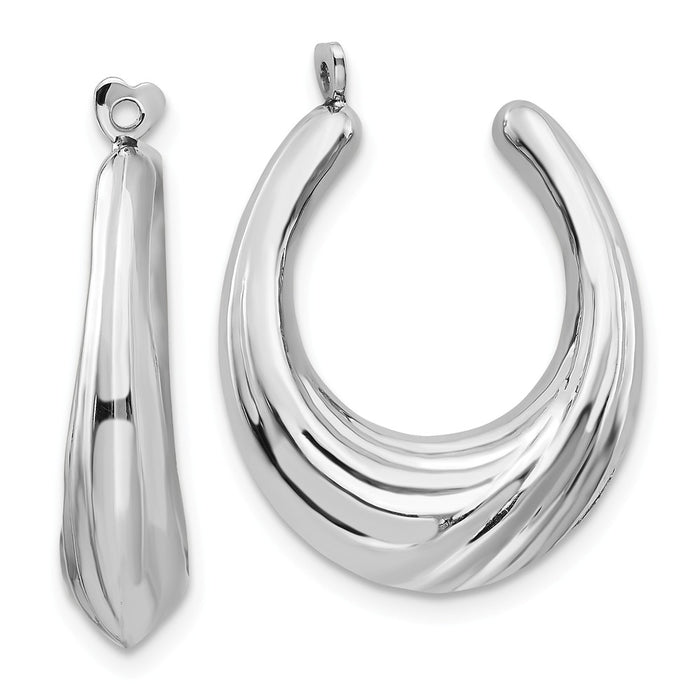 Million Charms 14k White Gold Scalloped Hoop Earring Jackets, 24mm x 6mm