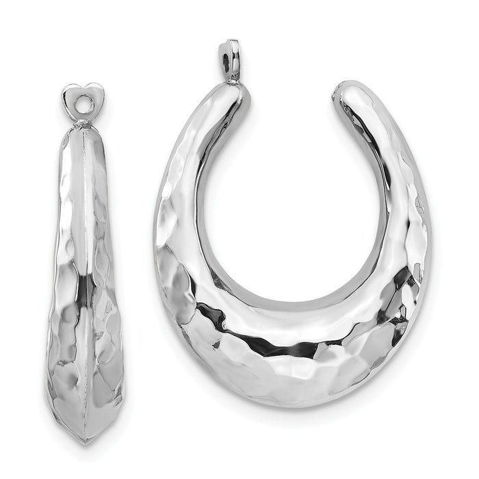 Million Charms 14k White Gold Hammered Hoop Earring Jackets, 24mm x 6mm