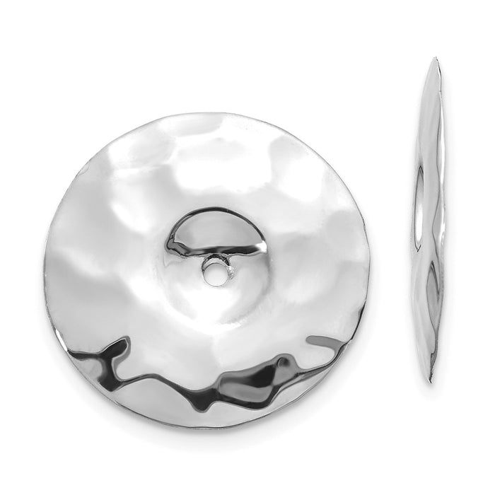 Million Charms 14k White Gold Polished Hammered Disc Earring Jackets, 19mm x 19mm