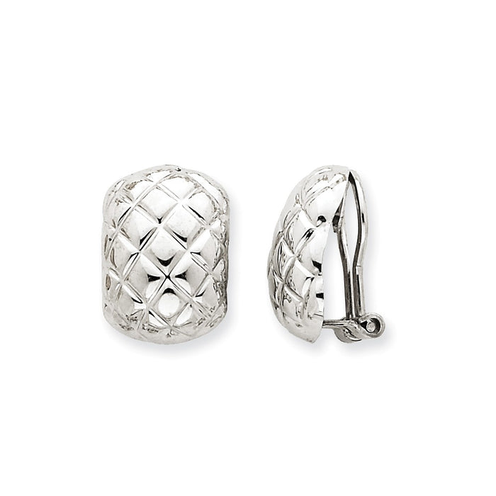 Million Charms 14k White Gold Polished Quilted Non-pierced Omega Back Earrings, 17mm x 12mm