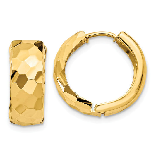 Million Charms 14k Yellow Gold Faceted & Polished Hinged 6mm Hoop Earrings, 12mm x 6mm