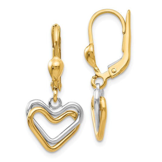 Million Charms 14k Two-tone Heart Leverback Dan, 28mm x 12mm
