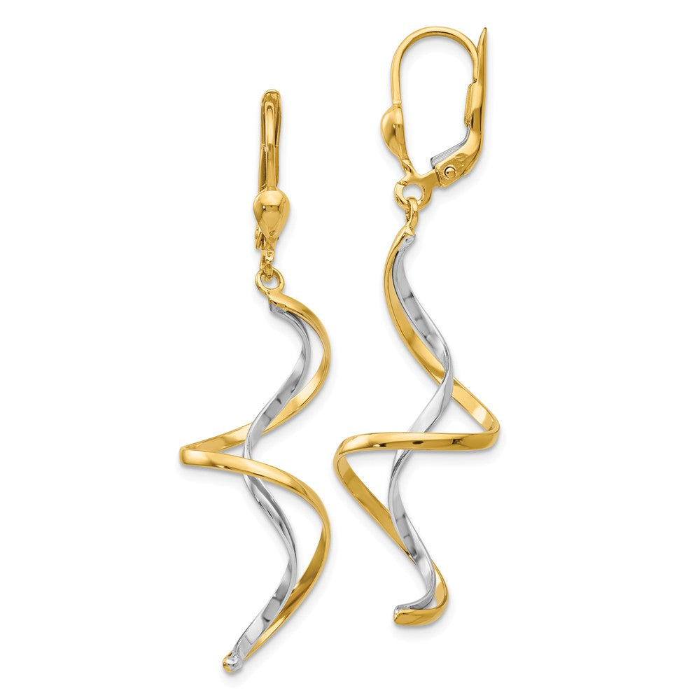 Million Charms 14k Two-tone Spiral Dangle Earrings, 50mm x 14mm
