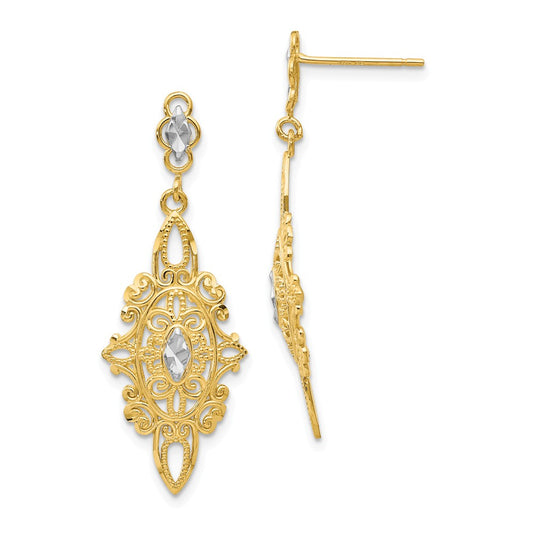 Million Charms 14k Rhodium Diamond-cut Filigree E, 36mm x 13mm