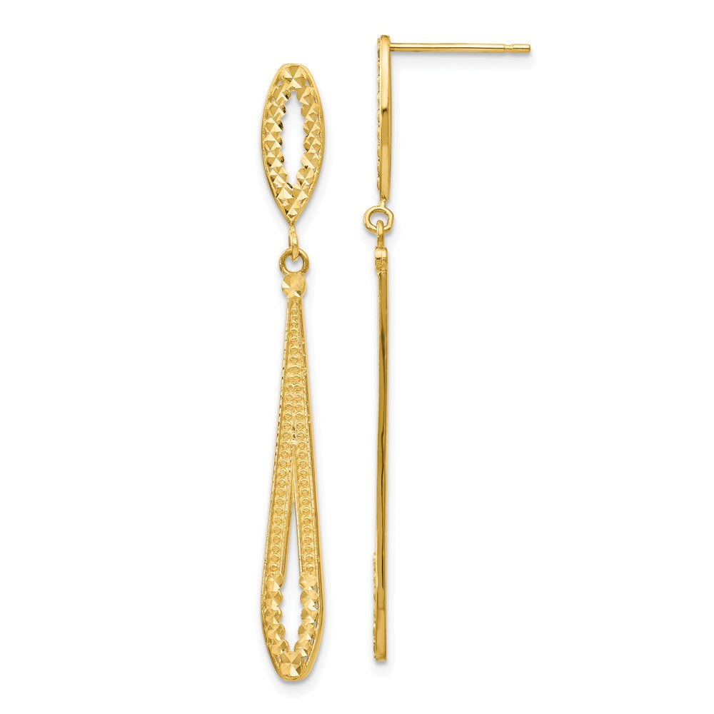 Million Charms 14k Yellow Gold Diamond-cut Dangle Post Earrings, 48mm x 5mm