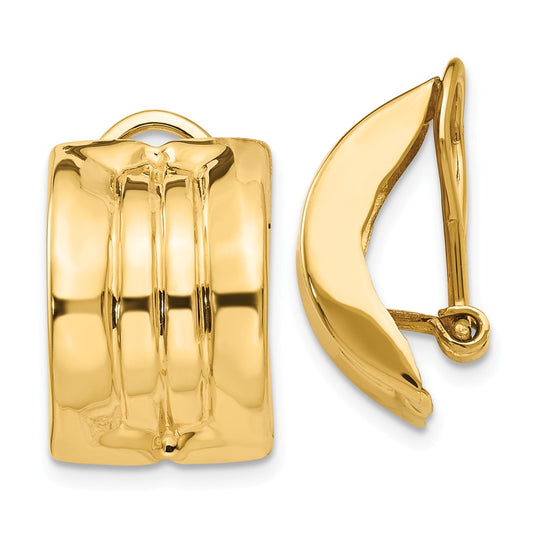 Million Charms 14k Yellow Gold Omega Clip Non-pierced Earrings, 16mm x 12mm