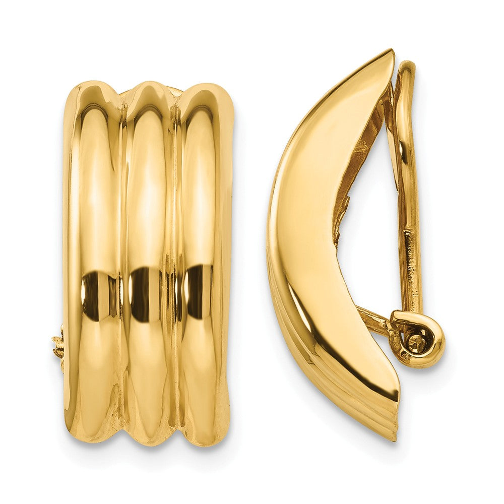 Million Charms 14k Yellow Gold Omega Clip Non-pierced Earrings, 19mm x 8.5mm