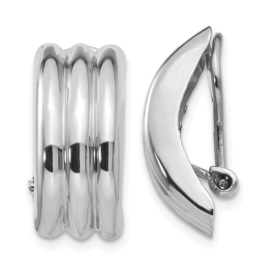 Million Charms 14k White Gold Omega Clip Non-pierced Earrings, 19mm x 8.5mm