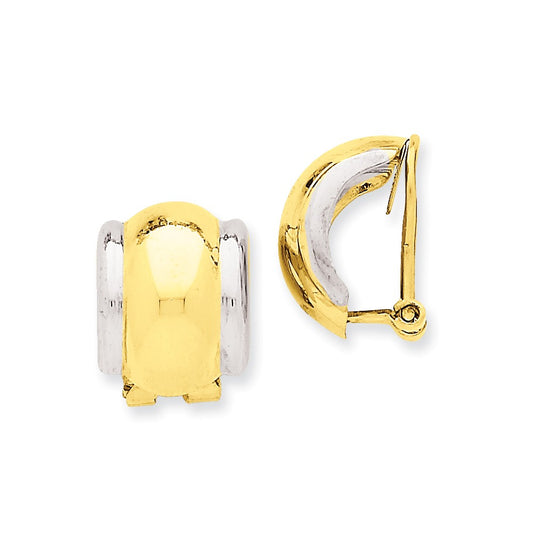 Million Charms 14k Two-tone Omega Clip Non-pierced Earrings, 16mm x 12mm
