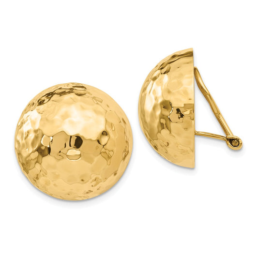 Million Charms 14k Yellow Gold Omega Clip 20mm Hammered Non-pierced Earrings, 21mm x 20mm