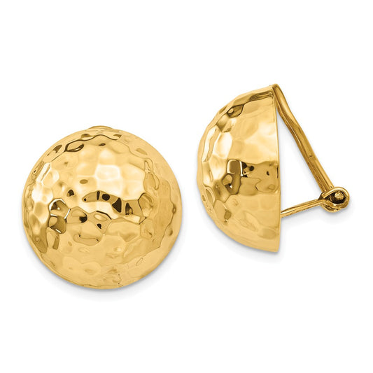 Million Charms 14k Yellow Gold Omega Clip 18mm Hammered Non-pierced Earrings, 18mm x 18mm