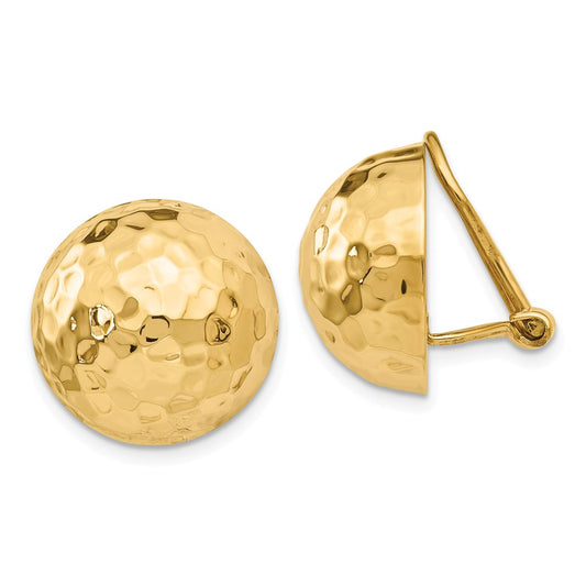 Million Charms 14k Yellow Gold Omega Clip 16mm Hammered Non-pierced Earrings, 16mm x 16mm