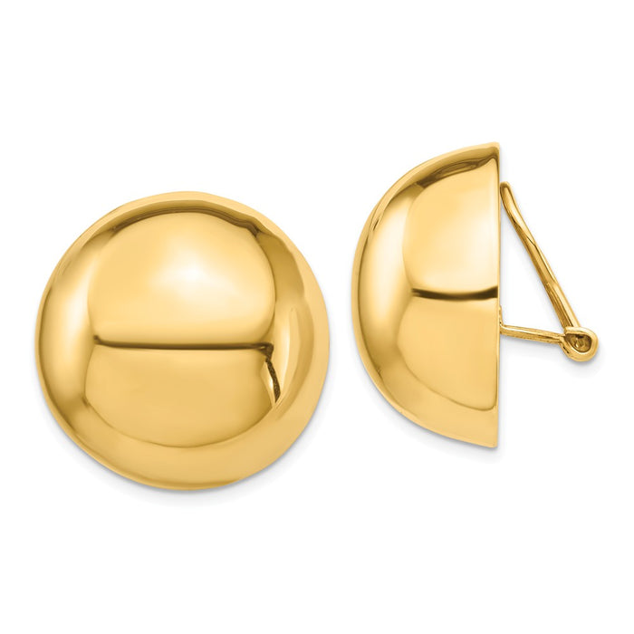 Million Charms 14k Yellow Gold Omega Clip 24mm Half Ball Non-pierced Earrings, 24mm x 24mm