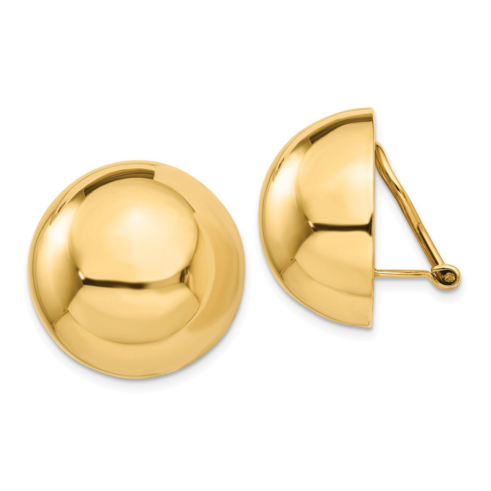 Million Charms 14k Yellow Gold Omega Clip 20mm Half Ball Non-pierced Earrings, 20mm x 20mm