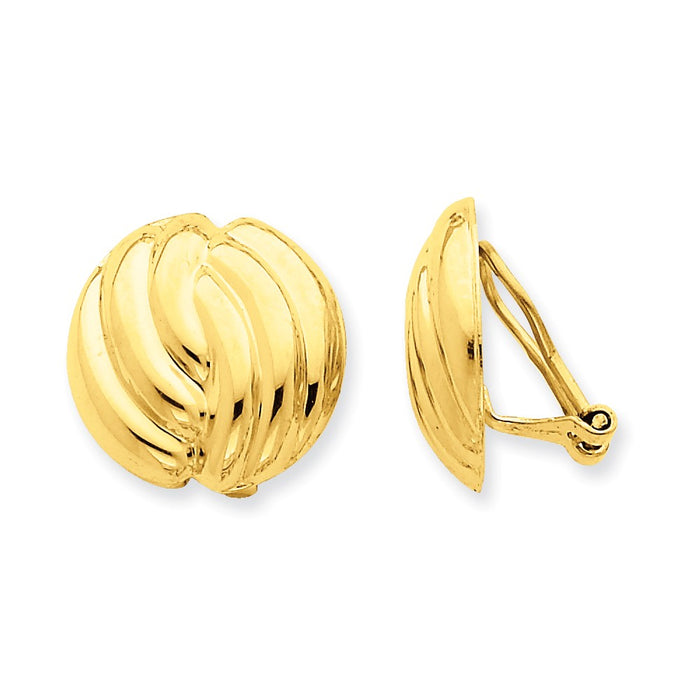 Million Charms 14k Yellow Gold Omega Clip Polished Non-pierced Earrings, 19mm x 18mm