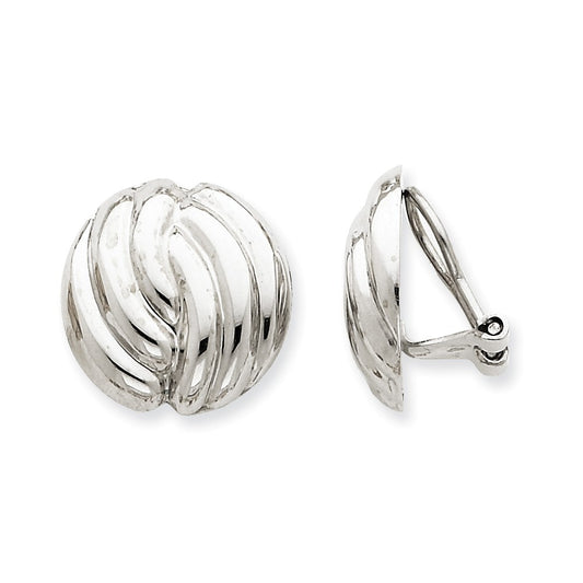 Million Charms 14k White Gold Omega Clip Non-pierced Earrings, 19mm x 18mm
