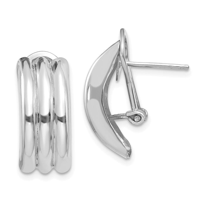 Million Charms 14k White Gold Omega Post Earrings, 20mm x 8.5mm