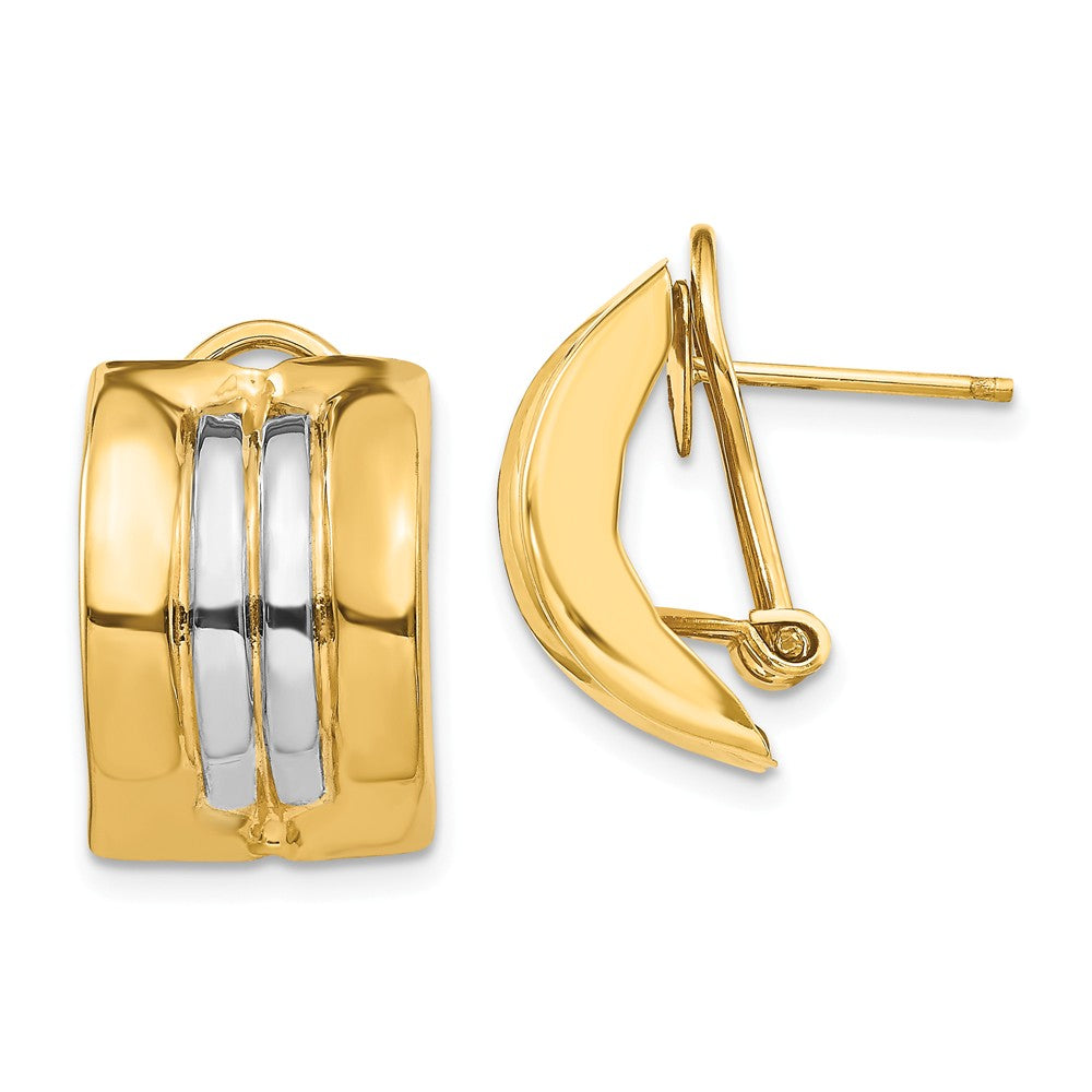 Million Charms 14k & Rhodium Omega Post Earrings, 20mm x 11.75mm