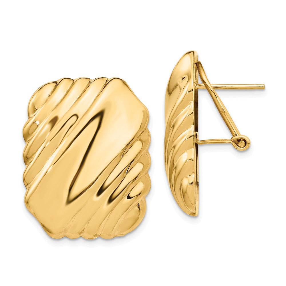 Million Charms 14k Yellow Gold Omega Post Earrings, 25mm x 20mm