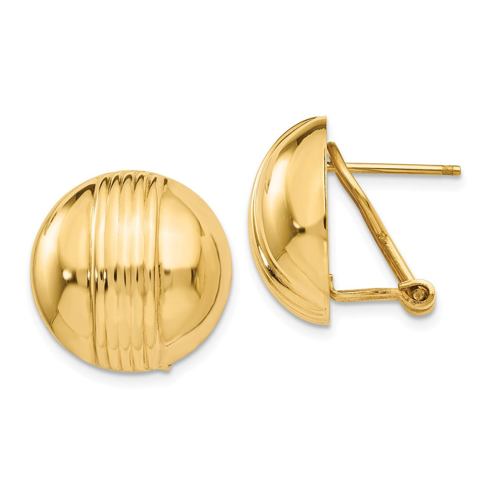 Million Charms 14k Yellow Gold Omega Post Earrings, 16mm x 16mm