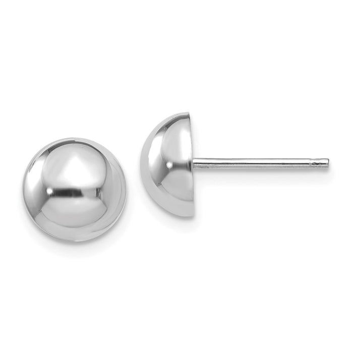 Million Charms 14k White Gold 8mm Half Ball Post Earrings, 8mm x 8mm